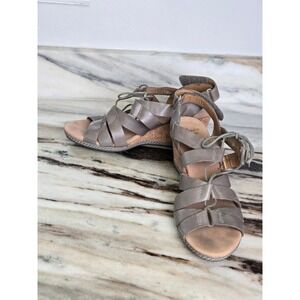 Clarks Collection Taupe Leather Strappy Cork Wedge Sandals 9.5M